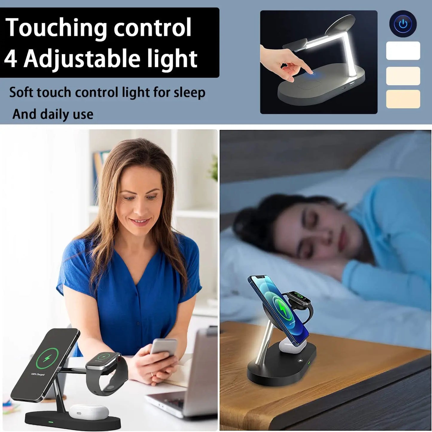 Cargador inalámbrico 3 en 1 compatible con iPhone, AirPods y Apple watch