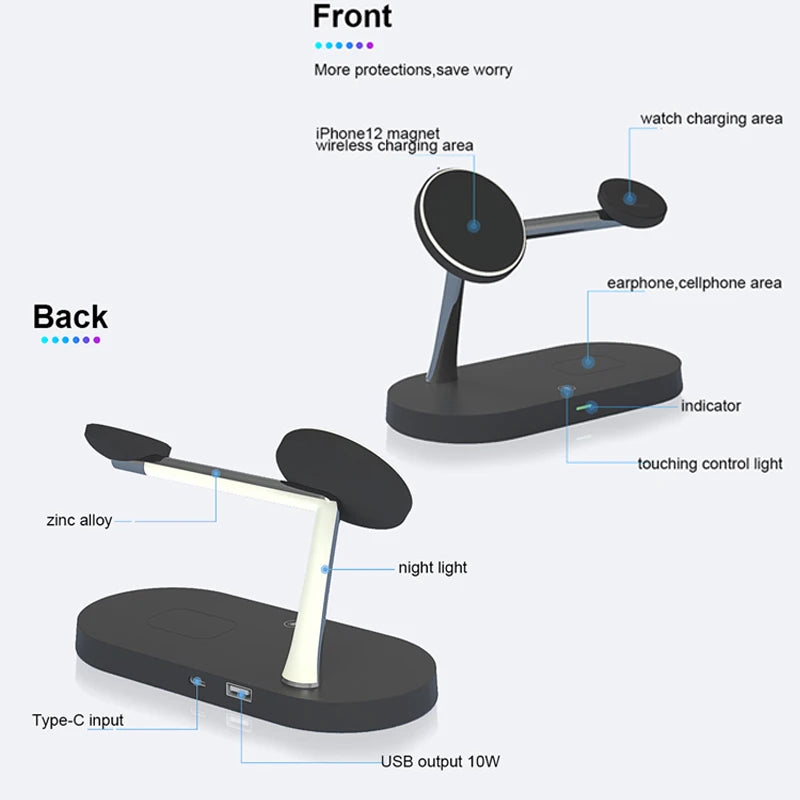 Cargador inalámbrico 3 en 1 compatible con iPhone, AirPods y Apple watch