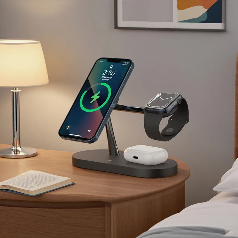 Cargador inalámbrico 3 en 1 compatible con iPhone, AirPods y Apple watch