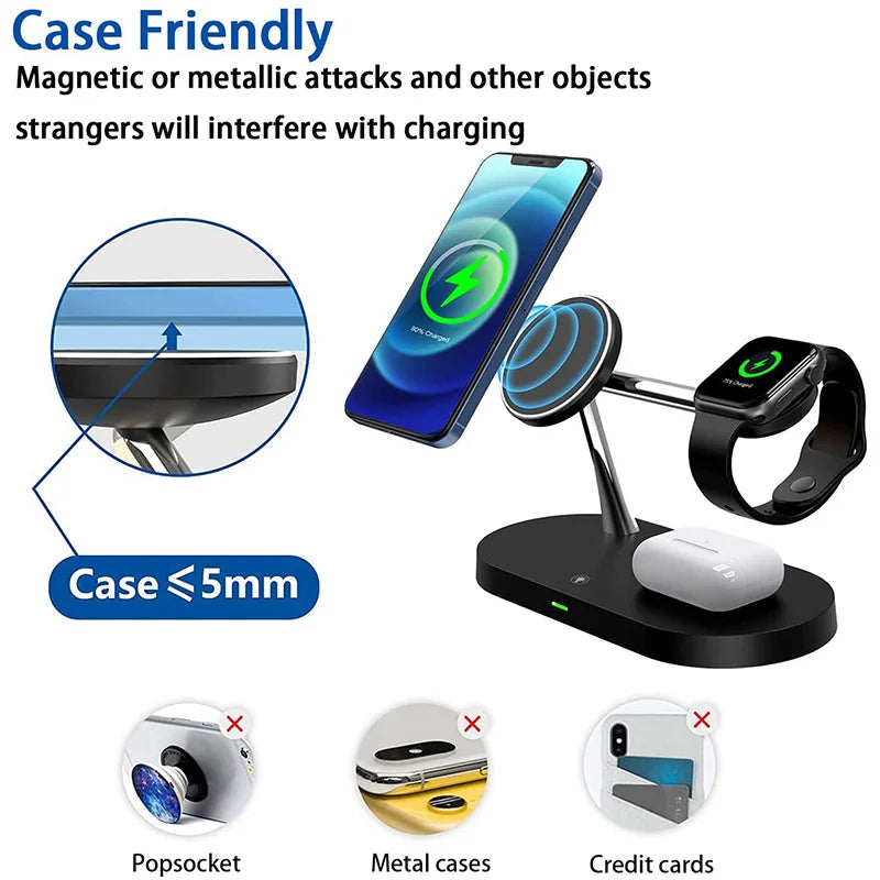 Cargador inalámbrico 3 en 1 compatible con iPhone, AirPods y Apple watch