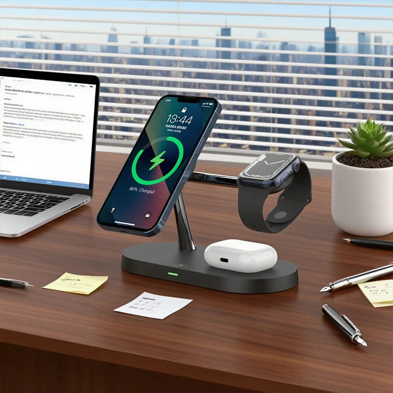 Cargador inalámbrico 3 en 1 compatible con iPhone, AirPods y Apple watch
