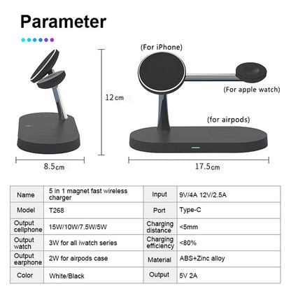 Cargador inalámbrico 3 en 1 compatible con iPhone, AirPods y Apple watch
