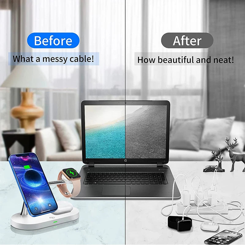 Cargador inalámbrico 3 en 1 compatible con iPhone, AirPods y Apple watch